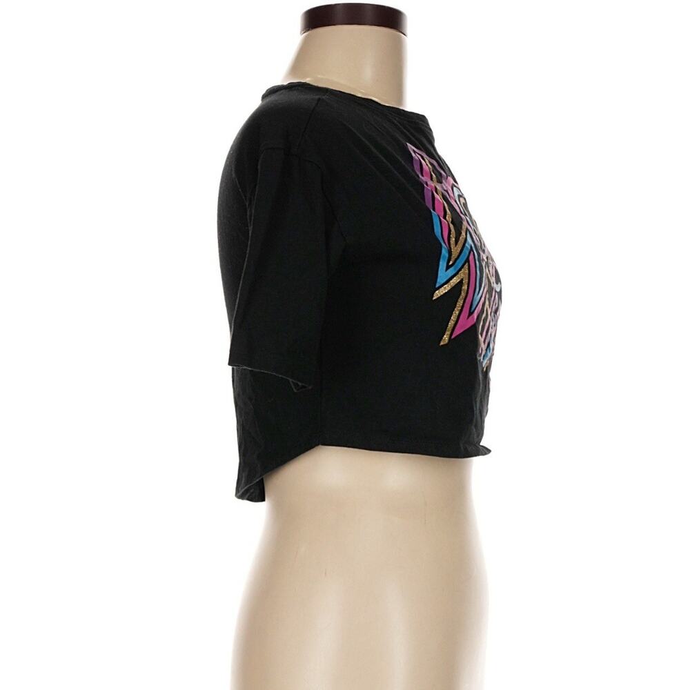 Rocawear Black Graphic Crop Top Y2K Glitter Logo Baby Tee Sz M Streetwear Shirt - Picture 4 of 7